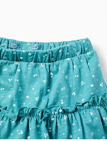 Gonna-pantaloncino in cotone con motivo floreale e volant