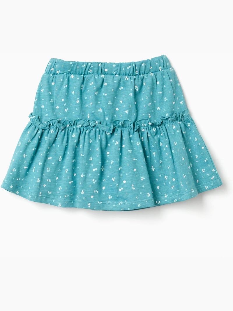 Gonna-pantaloncino in cotone con motivo floreale e volant Blu Blu - Kiabi