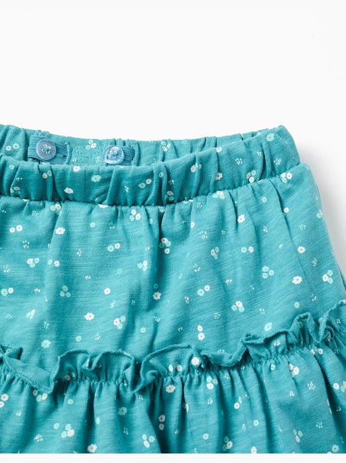 Gonna-pantaloncino in cotone con motivo floreale e volant - Kiabi