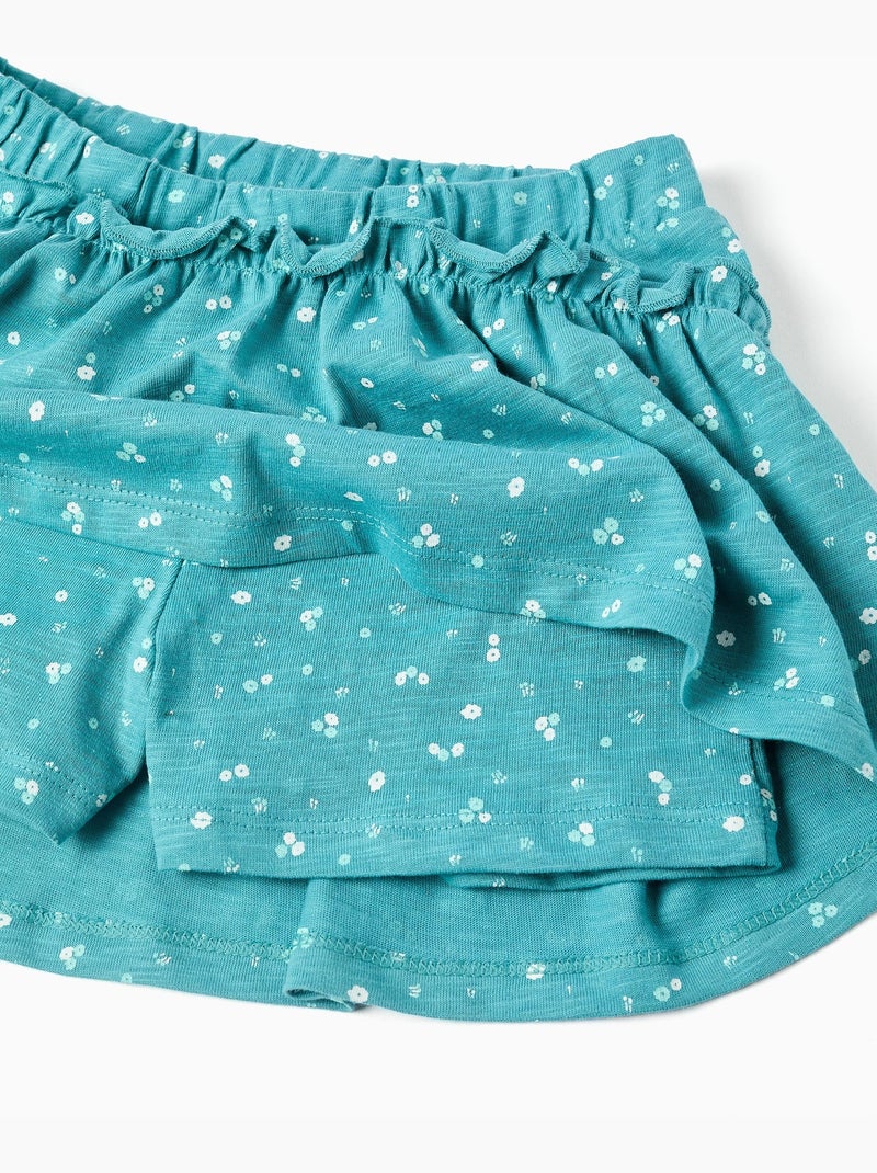 Gonna-pantaloncino in cotone con motivo floreale e volant Blu Blu - Kiabi
