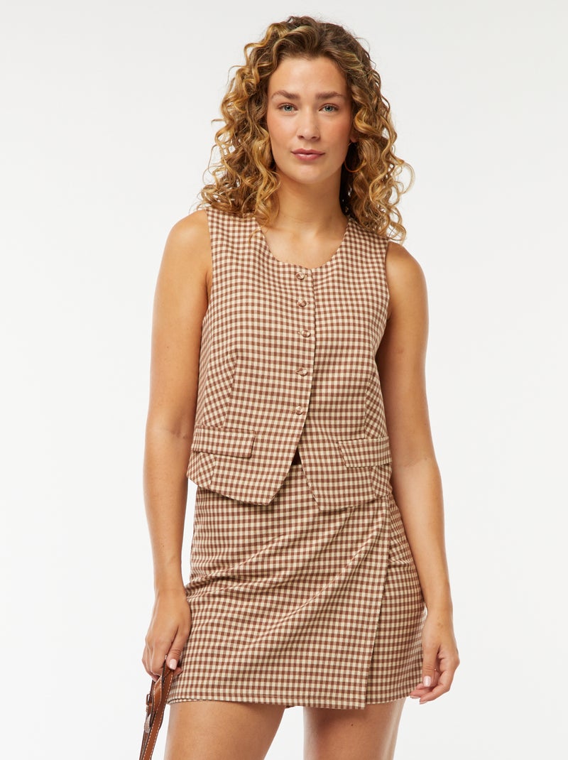 Gonna pantalone corta a quadretti vichy Marrone - Kiabi