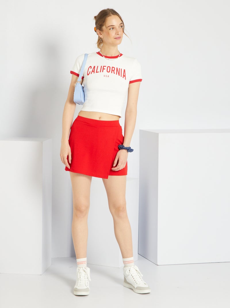 Gonna pantalone corta a vita alta ROSSO - Kiabi