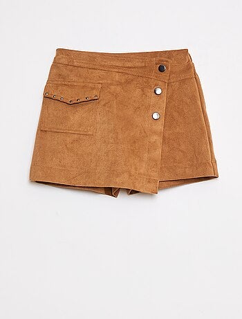 Gonna pantalone corta tinta unita in finto camoscio