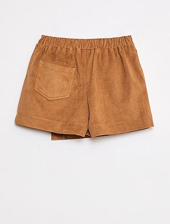 Gonna pantalone corta tinta unita in finto camoscio