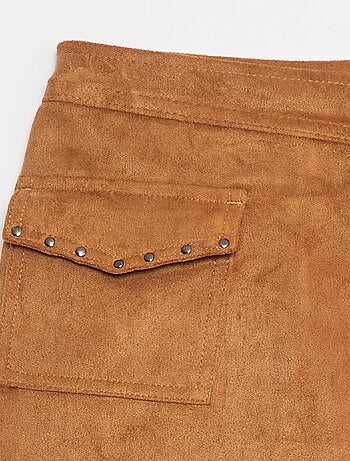 Gonna pantalone corta tinta unita in finto camoscio