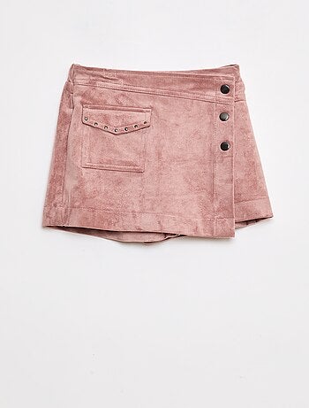 Gonna pantalone corta tinta unita in finto camoscio