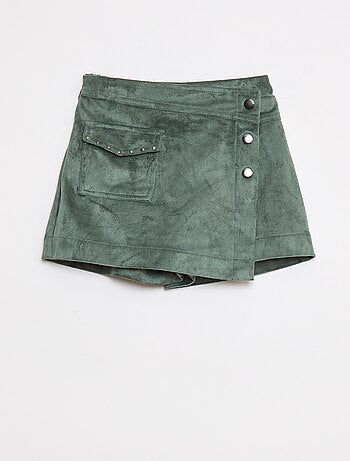 Gonna pantalone corta tinta unita in finto camoscio