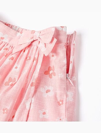 Gonna pantalone in cotone con motivo floreale e fiocco