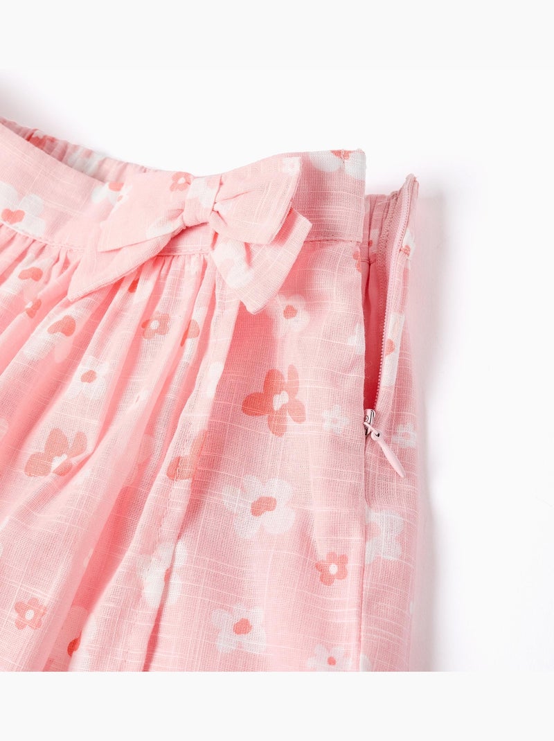 Gonna pantalone in cotone con motivo floreale e fiocco Rosa chiaro - Kiabi