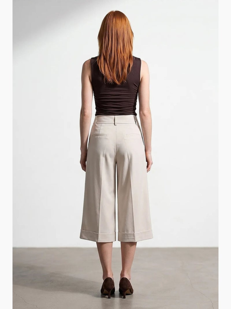 Gonna pantalone vita alta in crêpe dilvin Beige argilla - Kiabi
