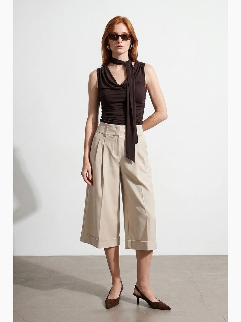 Gonna pantalone vita alta in crêpe dilvin Beige argilla - Kiabi
