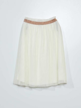 Gonna plissettata in tulle con cintura con paillettes