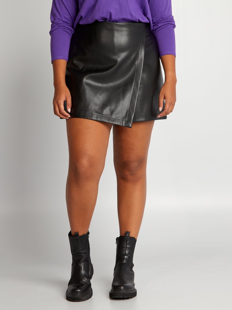 Gonna shorts in similpelle con vita elasticizzata nero - Kiabi