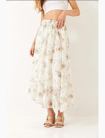Gonna svasata foderata con dettagli in tulle ricamato floreale con elastico in vita lucci
