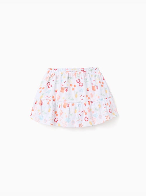 Gonnellina in cotone con motivo da spiaggia e cintura elasticizzata - Kiabi