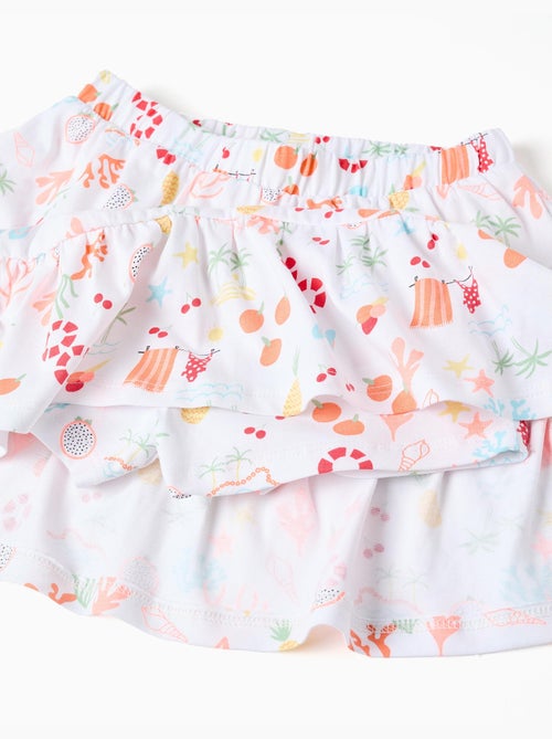 Gonnellina in cotone con motivo da spiaggia e cintura elasticizzata - Kiabi