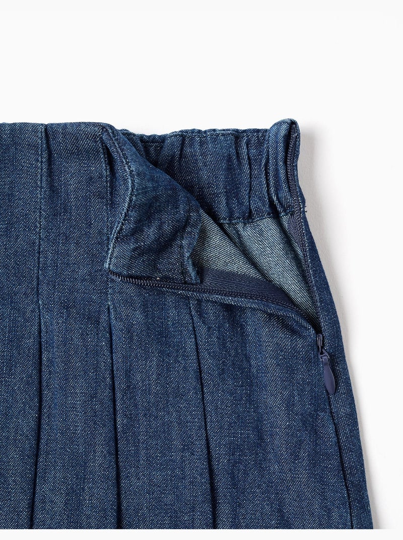 Gonnellina in denim con pieghe frontali Blu scuro - Kiabi