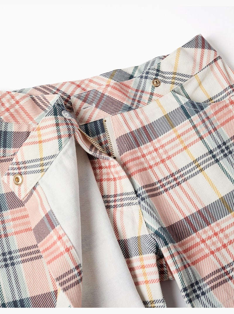 Gonnellina in twill di cotone con motivo a quadri Bianco - Kiabi