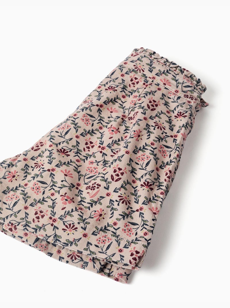 Gonnellina in velluto a coste con motivo floreale Beige chiaro - Kiabi