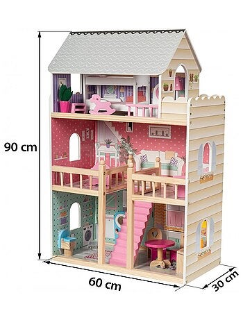 Grande casa delle bambole legno 3 piani con LED Mamabrum