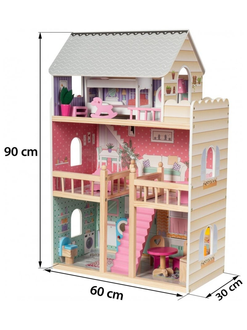 Grande casa delle bambole legno 3 piani con LED Mamabrum N/D - Kiabi
