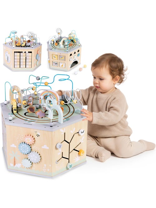Grande cubo multiatività in legno montessori treno alfabeto mamabrum - Kiabi