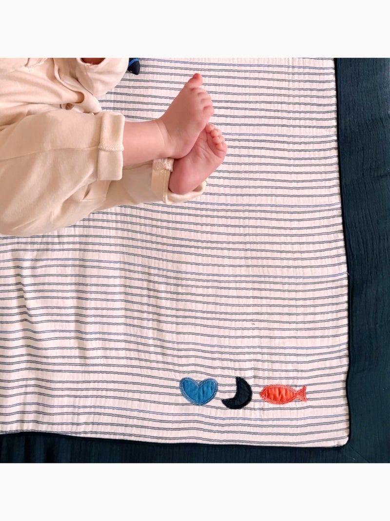 Grande tappeto da gioco in doppia garza di cotone - SAUTHON Blu Bianco - Kiabi