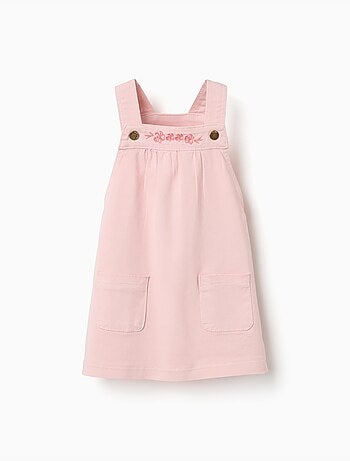 Grembiule in twill con fiori ricamati