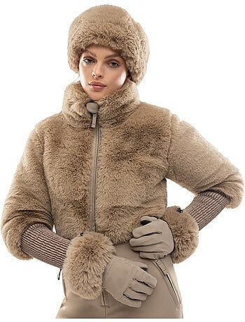Guanti da sci retrò in pelliccia sintetica uomo e donna langlauf camel