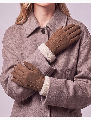 Guanti in pelle, con fodera in finta pelliccia, eleganti donna