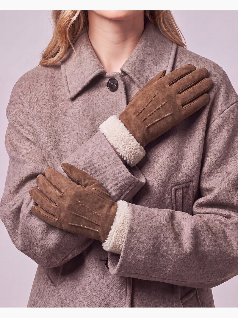 Guanti in pelle, con fodera in finta pelliccia, eleganti donna Cognac - Kiabi