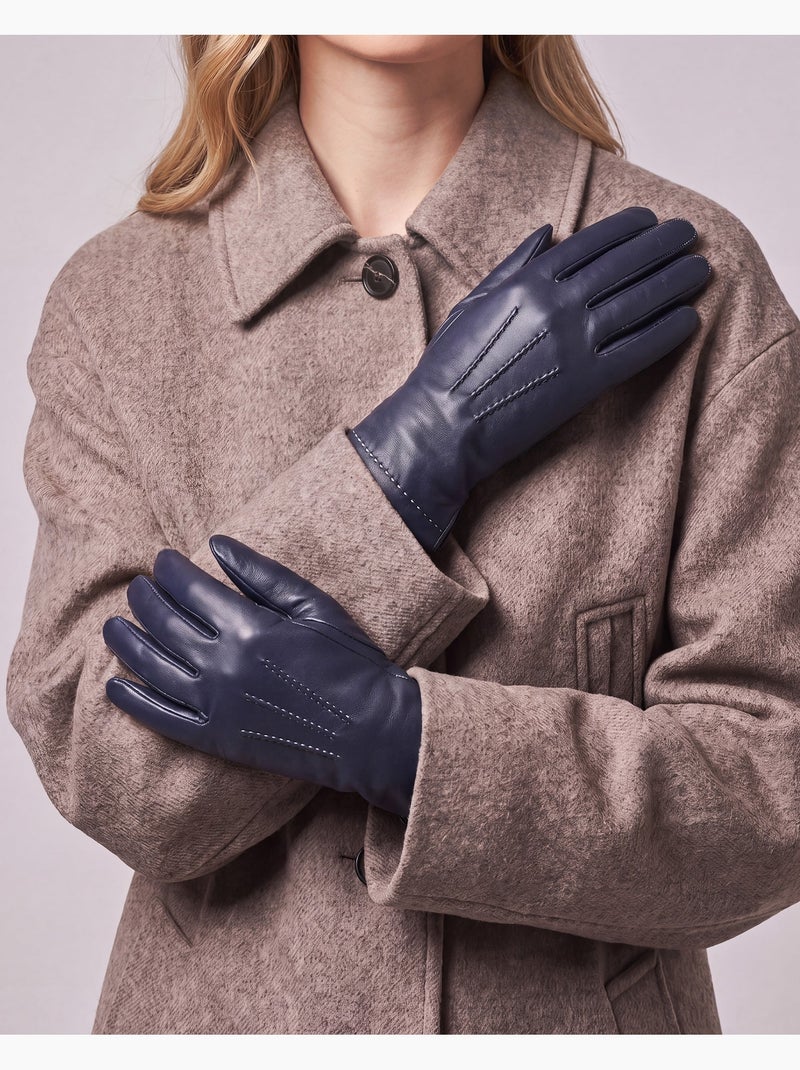 Guanti in pelle di agnello pieno fiore, con fodera in seta, trendy e donna Blu denim - Kiabi