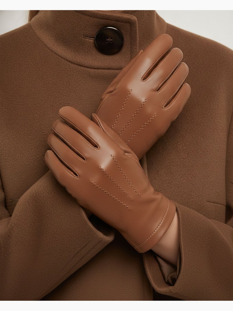 Guanti in pelle di agnello pieno fiore, con fodera in seta, trendy e donna Cognac - Kiabi