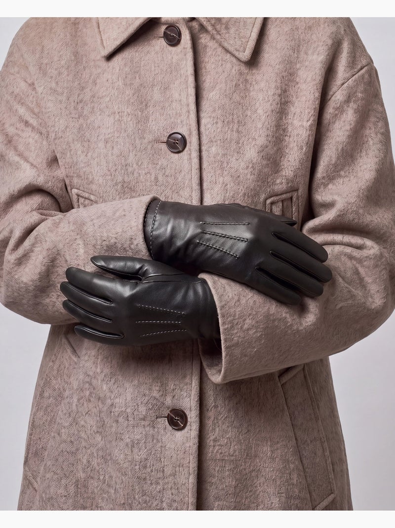 Guanti in pelle di agnello pieno fiore, con fodera in seta, trendy e donna Nero - Kiabi
