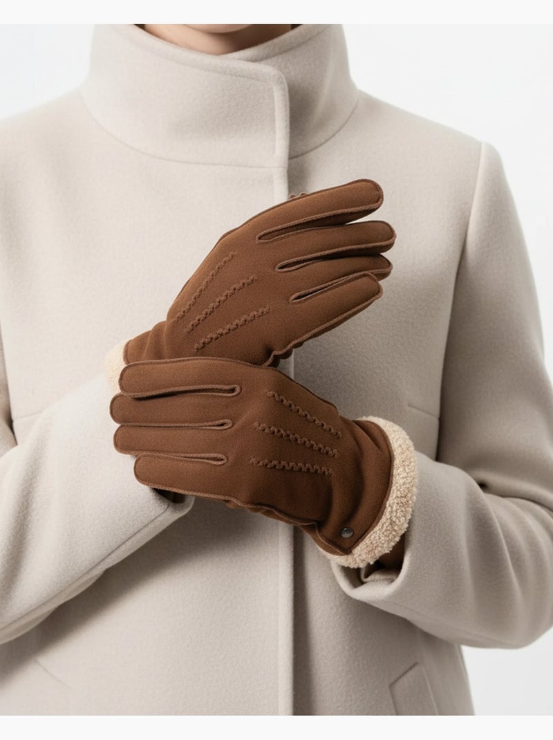 Guanti in pelle di capra scamosciata, con fodera in finta pelliccia donna Cognac - Kiabi