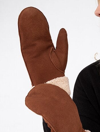 Guanti in pelle di capra scamosciata, con fodera in finta pelliccia donna Isotoner