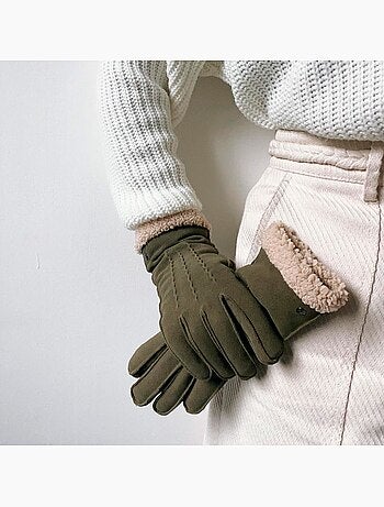 Guanti in pelle di capra scamosciata, con fodera in finta pelliccia donna isotoner