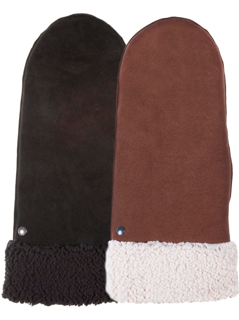 Guanti in pelle di capra scamosciata, con fodera in finta pelliccia donna Nero - Kiabi