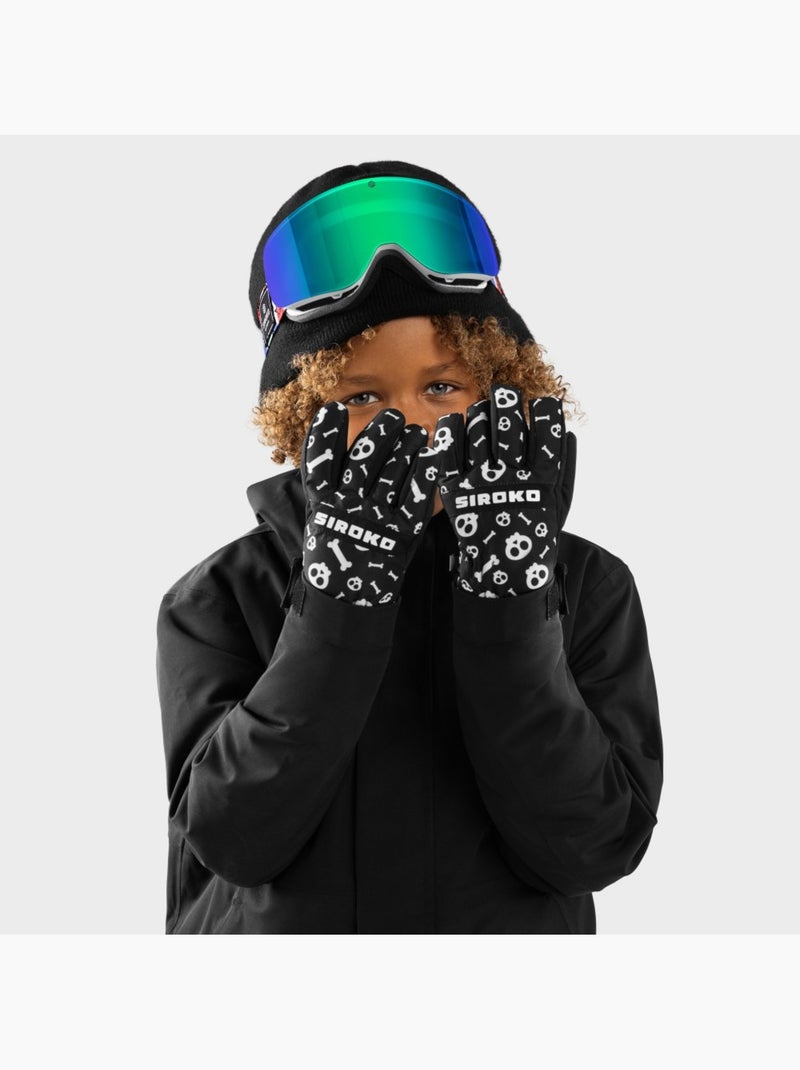 Guanti invernali snowboard e sci bambini sport invernali bambini e bambine skull Nero - Kiabi