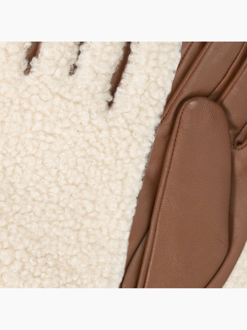 Guanti tattili in pelle di agnello pieno fiore - fodera calda donna Cognac - Kiabi