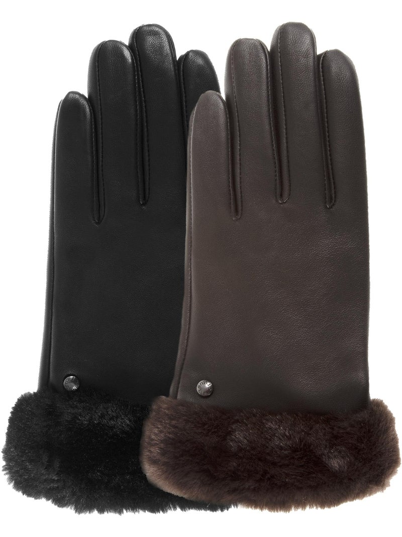 Guanti tattili in pelle di agnello pieno fiore - fodera calda donna isotoner Nero - Kiabi