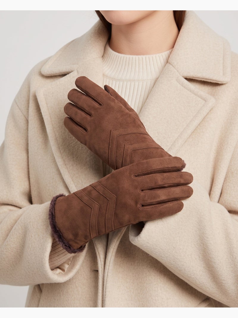 Guanti tattili in pelle di capra scamosciata - foderati con micro donna Cognac - Kiabi