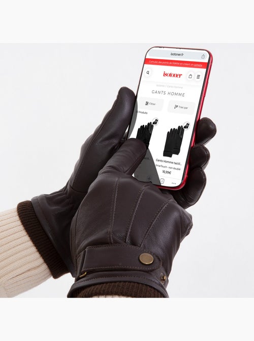 Guanti Touchscreen in pelle di capra pieno fiore - foderato in pile uomo Isotoner - Kiabi