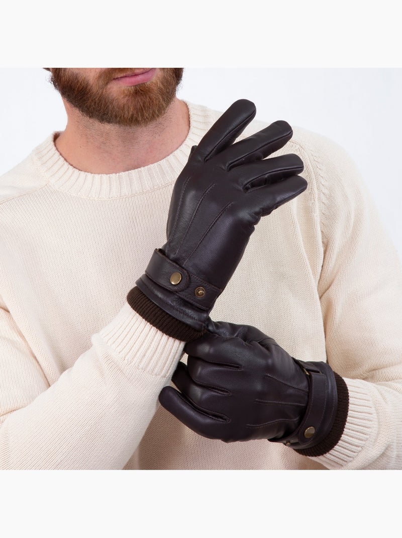 Guanti Touchscreen in pelle di capra pieno fiore - foderato in pile uomo Isotoner Marrone - Kiabi