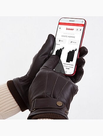 Guanti touchscreen in pelle di capra pieno fiore - foderato in pile uomo