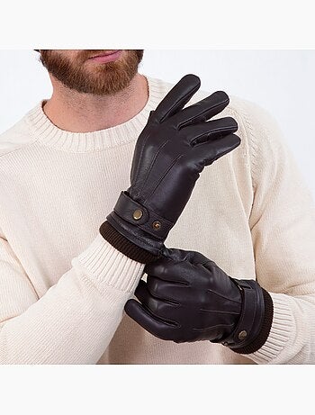 Guanti touchscreen in pelle di capra pieno fiore - foderato in pile uomo