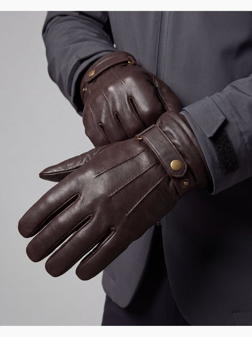 Guanti touchscreen in pelle di capra pieno fiore - foderato in pile uomo - Kiabi