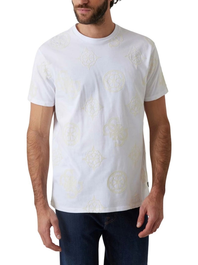 Guess Maglietta Oversize Logo Ripetuto Uomo Bianco - Kiabi
