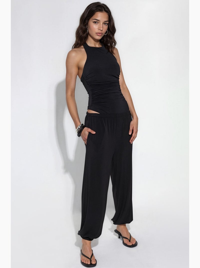 Halter neck fitted bodysuit with draped detail hiccup Nero - Kiabi