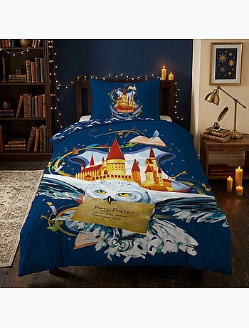 Harry potter edvige copripiumino 140x200 cm + federa 63x63 blu